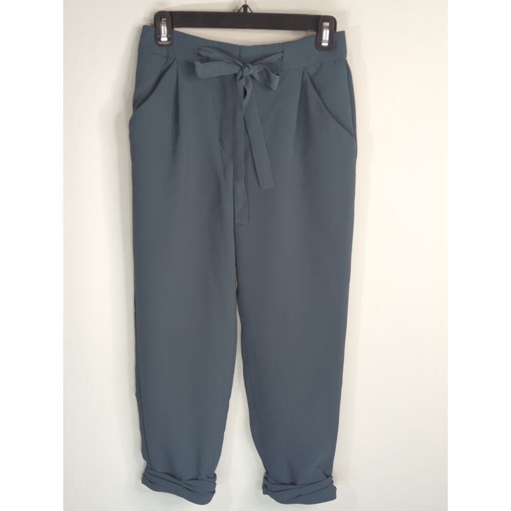 Aritzia Wilfred Blue Allant Pants Tie Waist Cropped Leg Crepe Trouser‎ Size 2